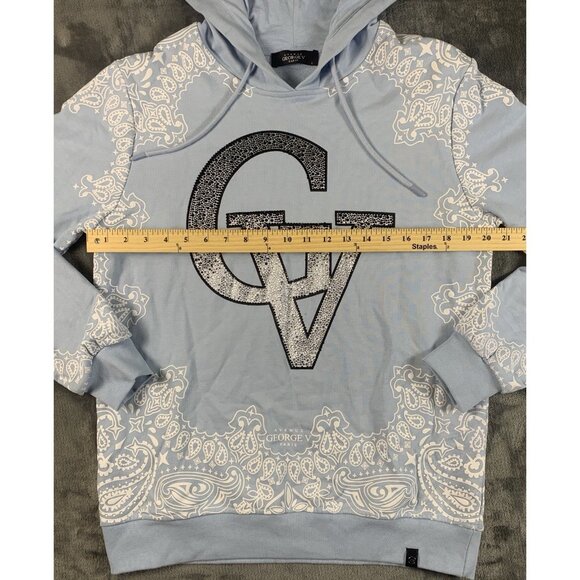 Avenue George V Paris Hoodie Light Blue Sweatshirt Rhinestone Men's Size Large - Picture 11 of 12